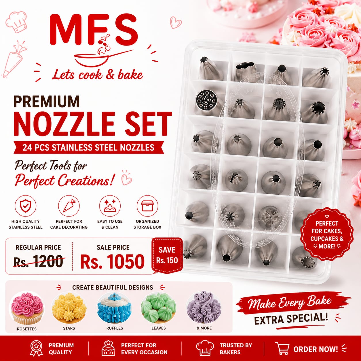 Premium 24pcs Nozzle Set - create Beautiful cake Designs Like a pro !