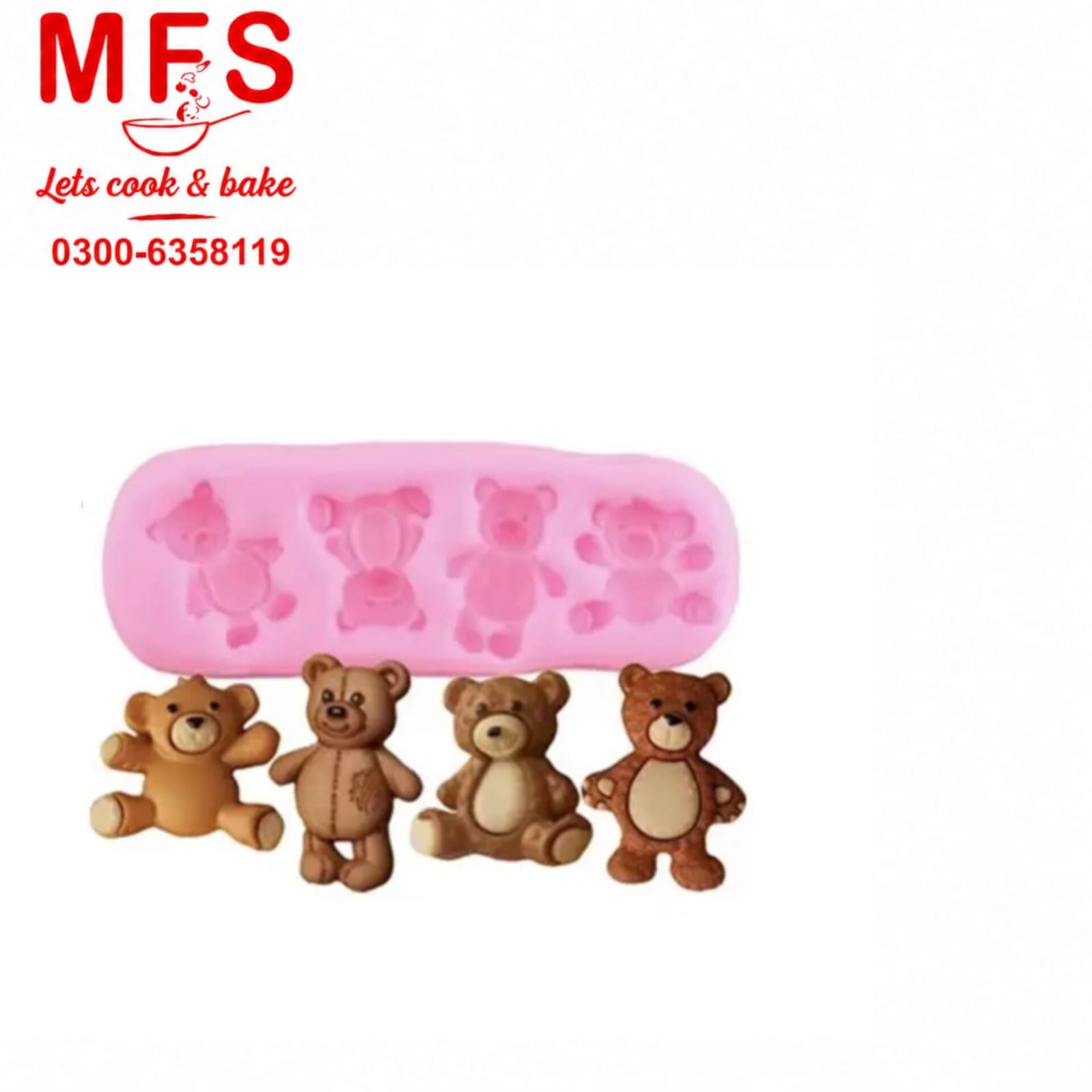 Teddy Bear Silicone Mold, 4 Cavity