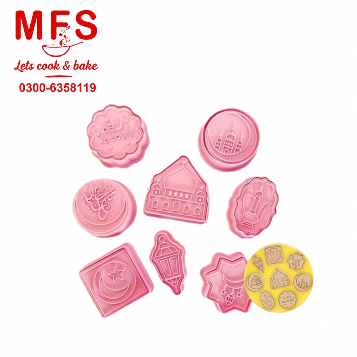 Eid Mubarak Cookie Cutters with Plunger Stamps Set Ramadan Islamic Muslim Biscuit Mold Star Lantern Moon 3D Cookie