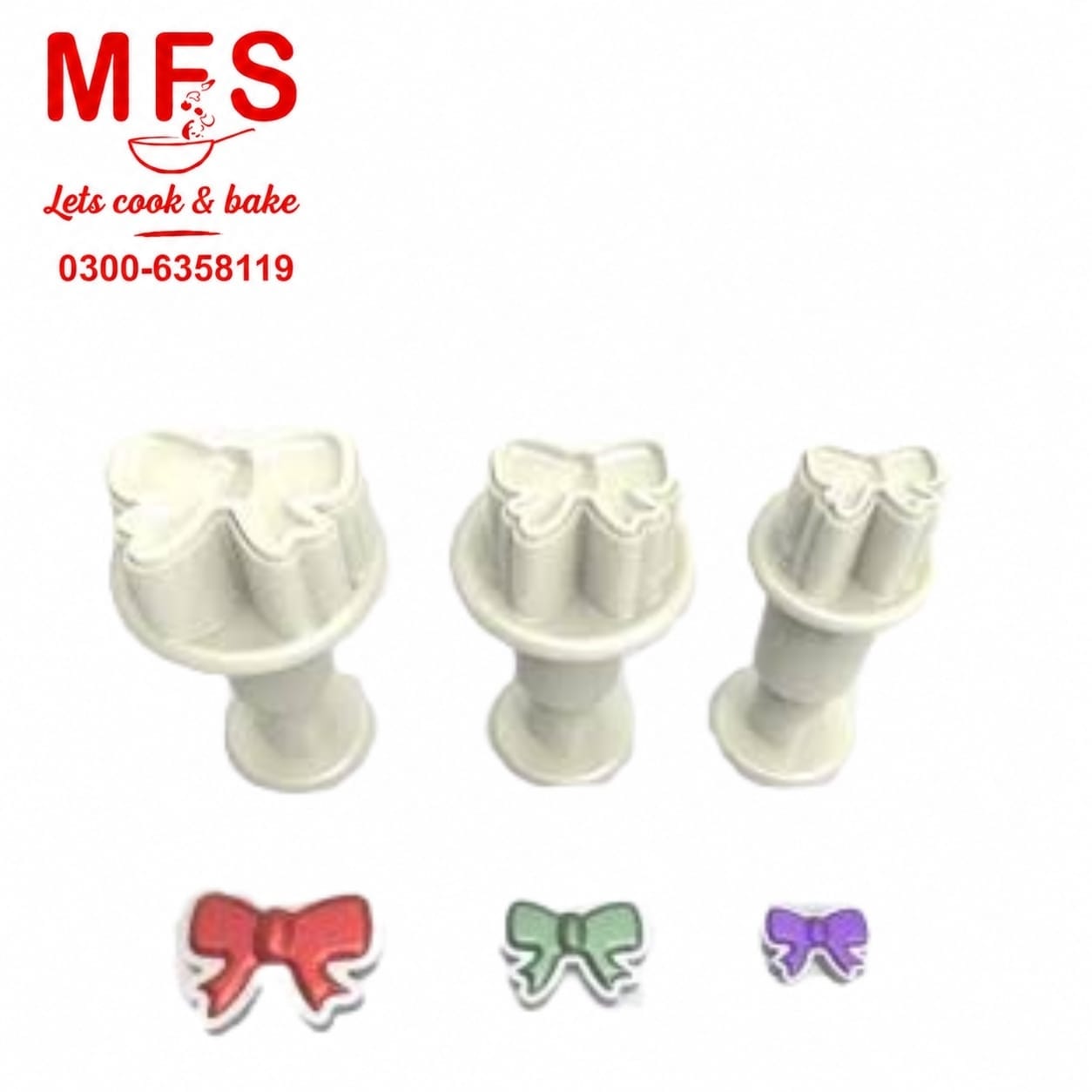 Bow Fondant And Cookie Plunger Cutter 3Pcs Set
