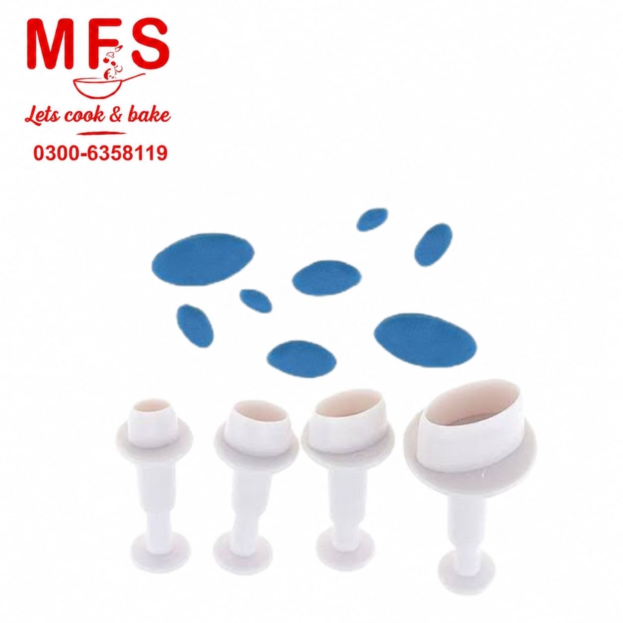 Oval Shape Fondant Plunger Cutter 4Pcs Set Plastic