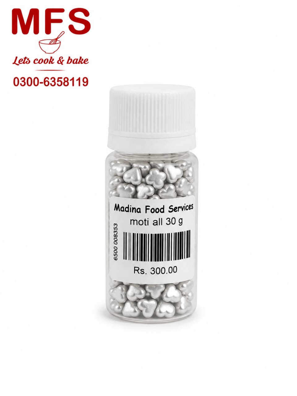 metallic silver heart-shaped edible sprinkles 30gm