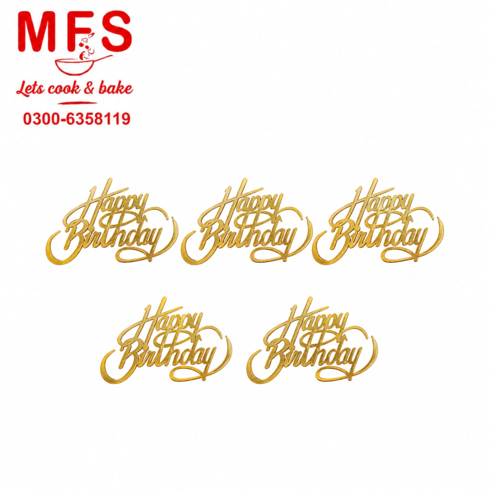 Golden acrylic "Happy Birthday" cake topper 5pcs
