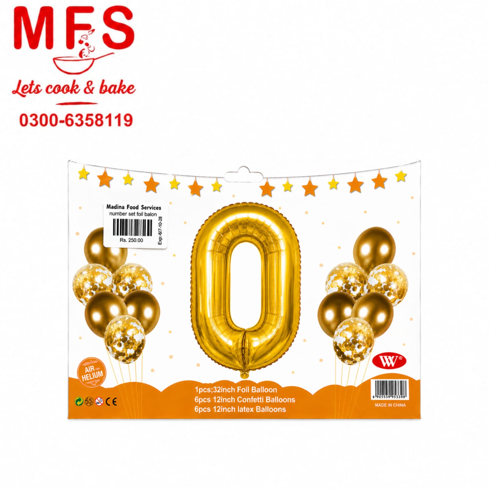 Balloons Metallic + Confetti + 32" Number 0 Golden ( pack of 13 )