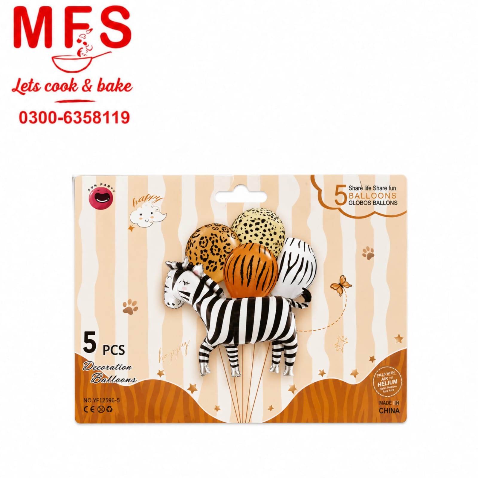 Zebra Shaped Foil Balloon - 5pc