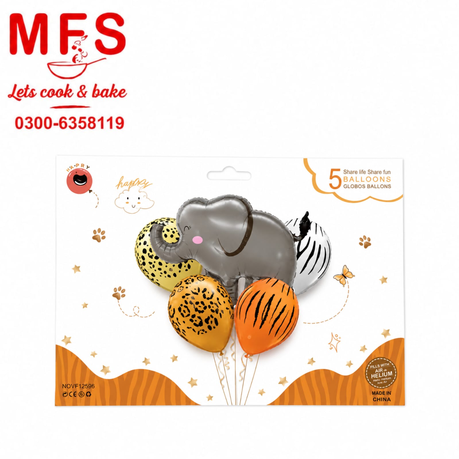 Elephant Theme Foil Balloons - 5 pc